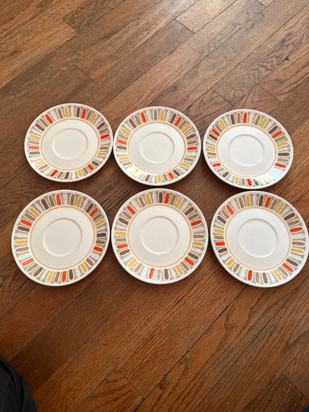 Noritake Mardi Gras Saucers in White Orange, Yellow and Brown Accents Set of 6 - Picture 5 of 8